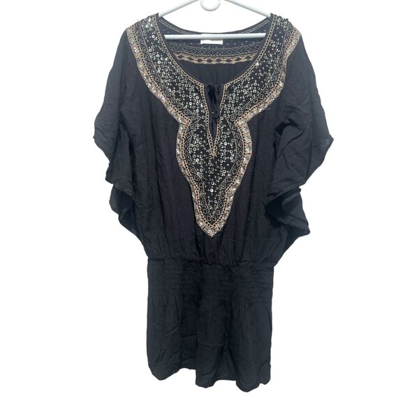 Miss June Paris Sequin Tunic Mini Dress S-XL Black Boho Y2K Embellished Smocke - Picture 15 of 16